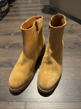 Suede Ankle Boots in Mustard Yellow